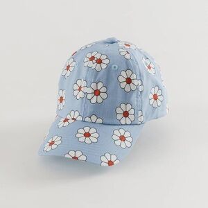 Baggu 100% Organic Cotton Blue & White Daises Print Hat NWT